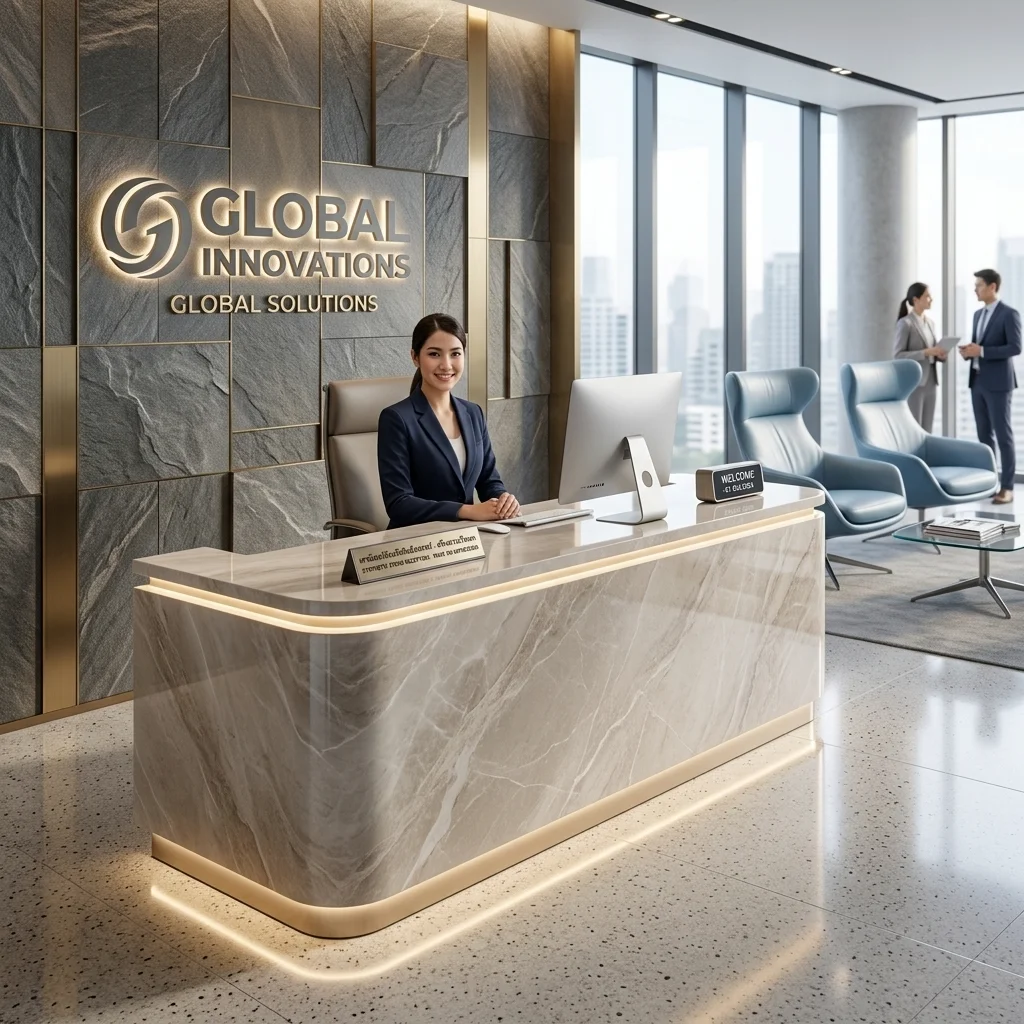 สร้างความประทับใจแรกด้วยเคาน์เตอร์ต้อนรับ (Reception Counter) จากหินสังเคราะห์